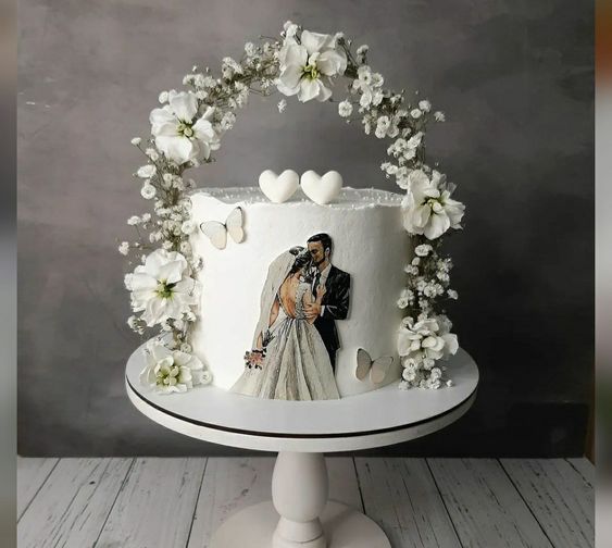 Single Tier Wedding Cake with 10 Guest Personalized Cakes Boxes_1