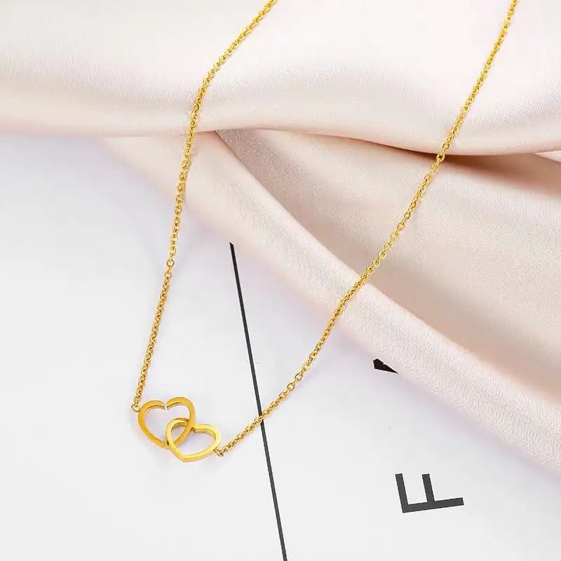 Double Heart Pendant Necklace Luxury Women's Gold Silver Necklace Party Jewelry_2