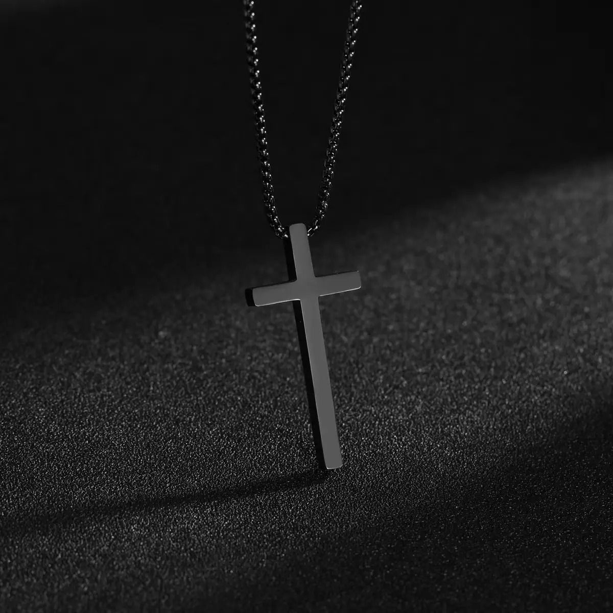 Hot selling Silver Black Gold Stainless Steel Prayer Cross Pendant Chain Necklace for Men Box Chain_1