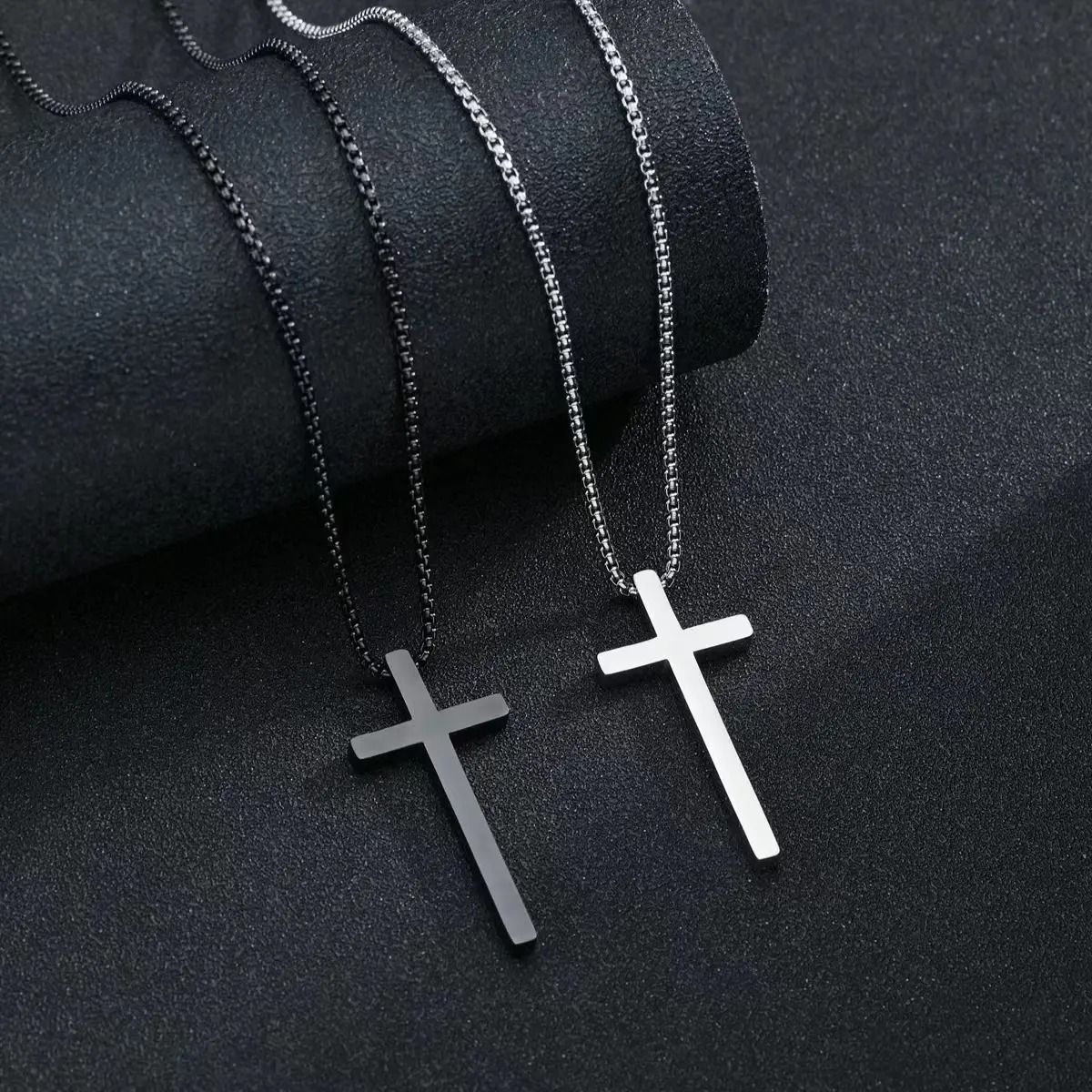 Hot selling Silver Black Gold Stainless Steel Prayer Cross Pendant Chain Necklace for Men Box Chain_0