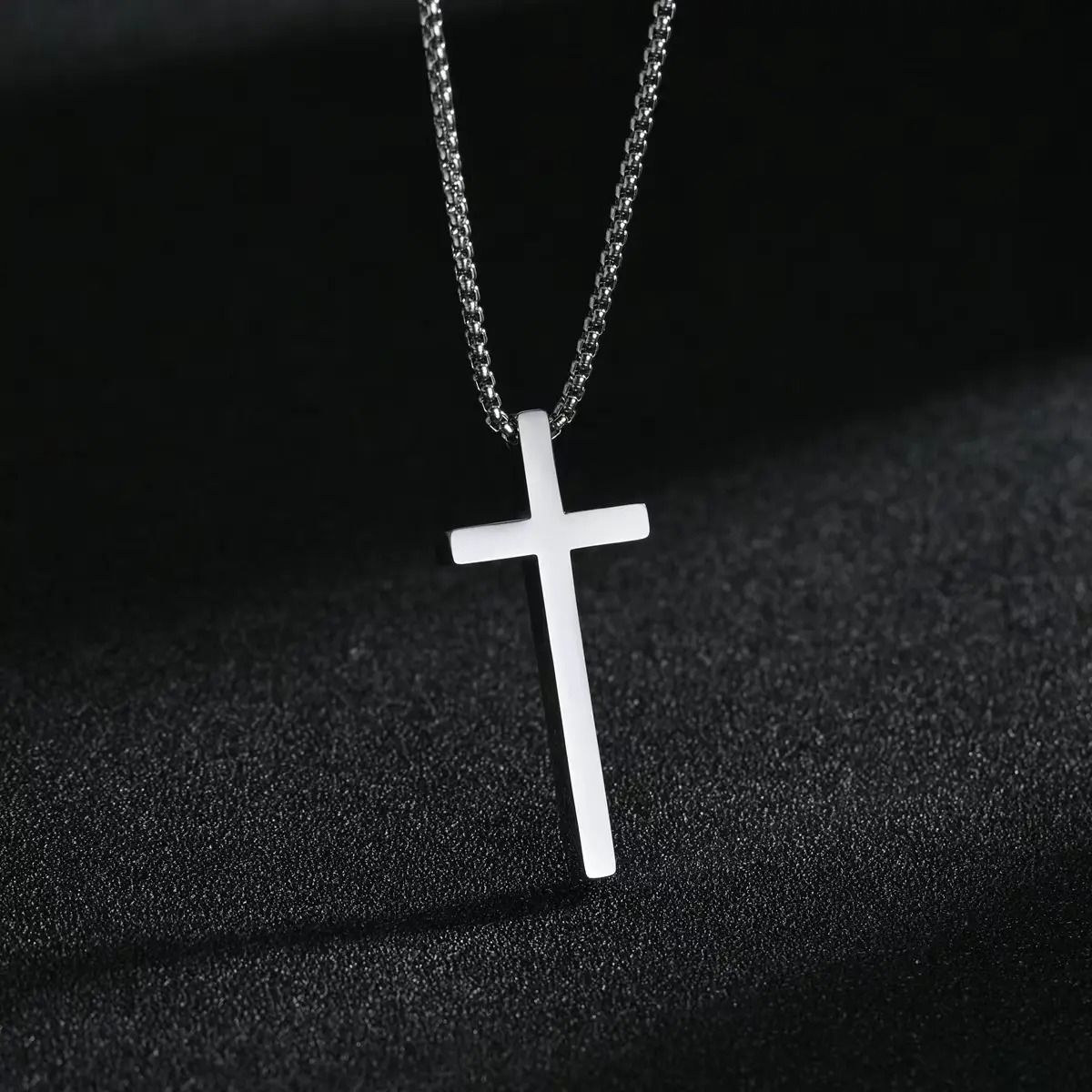 Hot selling Silver Black Gold Stainless Steel Prayer Cross Pendant Chain Necklace for Men Box Chain_3