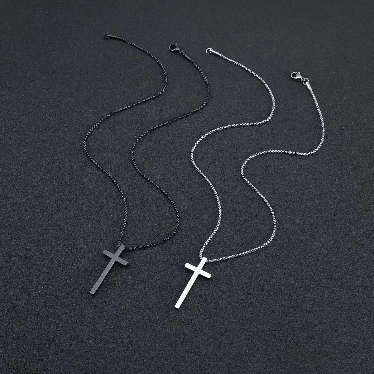 Hot selling Silver Black Gold Stainless Steel Prayer Cross Pendant Chain Necklace for Men Box Chain_2