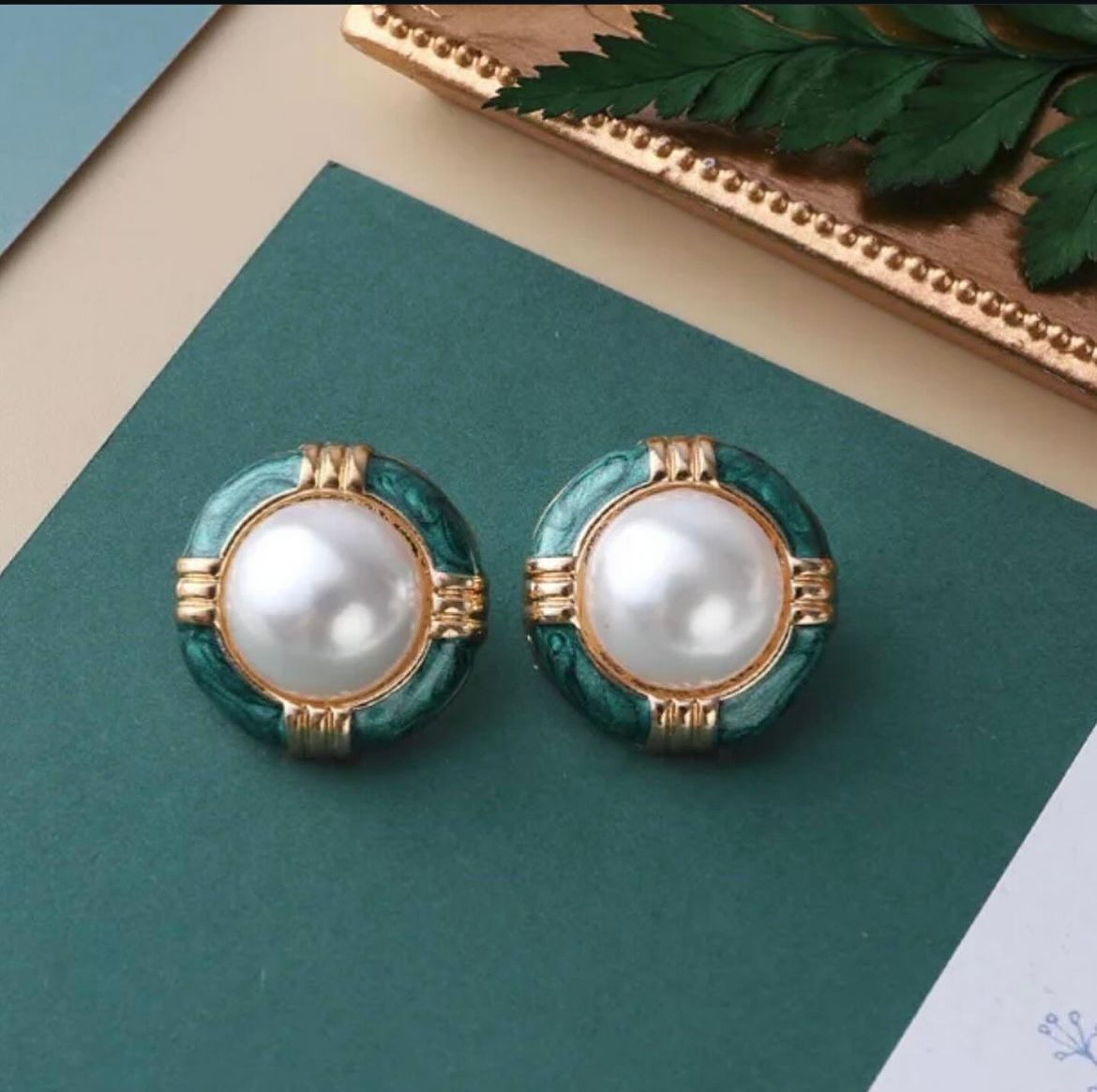 Boucles d’oreilles en perles vert ( rond)_0