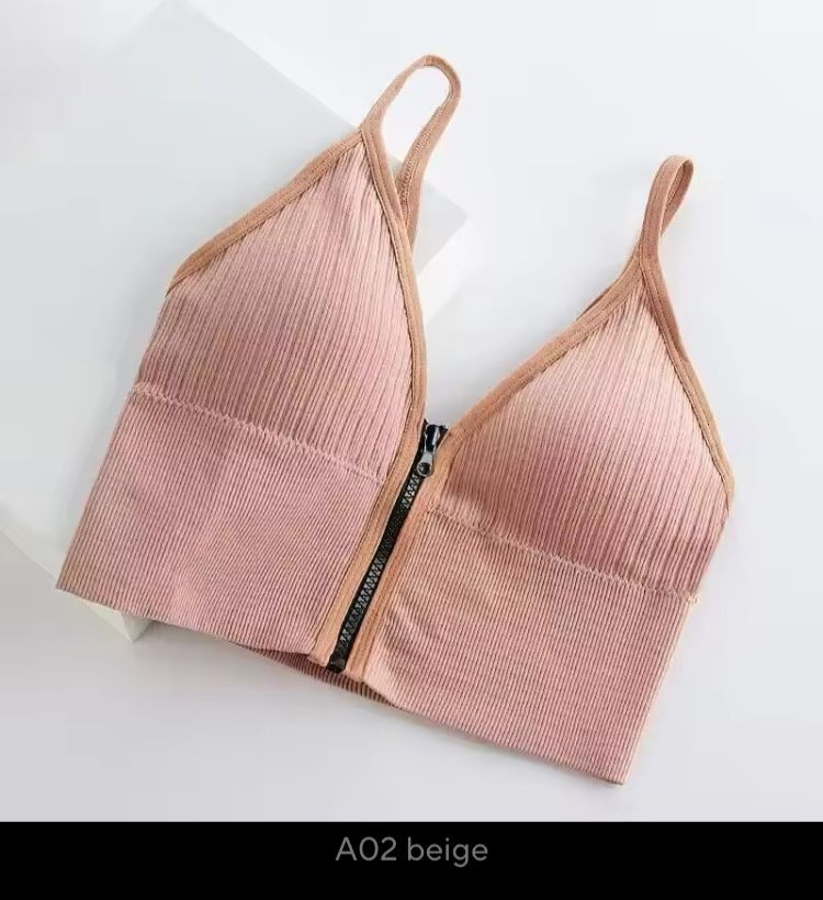 Sexy Zipper Female V Neck Wireless Bralette _1