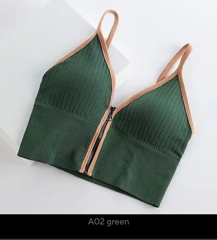 Sexy Zipper Female V Neck Wireless Bralette _3