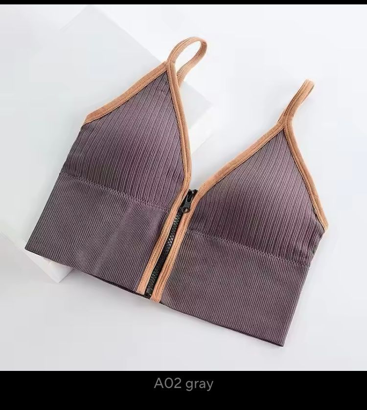 Sexy Zipper Female V Neck Wireless Bralette _2