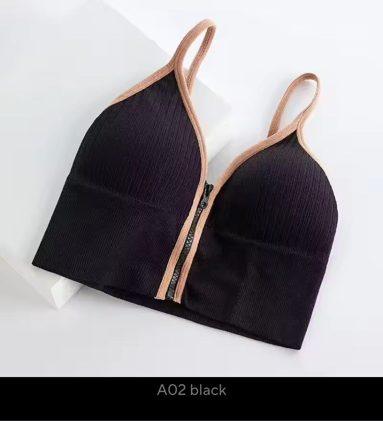 Sexy Zipper Female V Neck Wireless Bralette _5