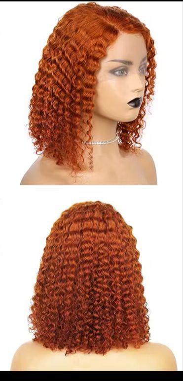 Mongolian Kinky Curly Ginger Short Bob Wig Front Lace_1