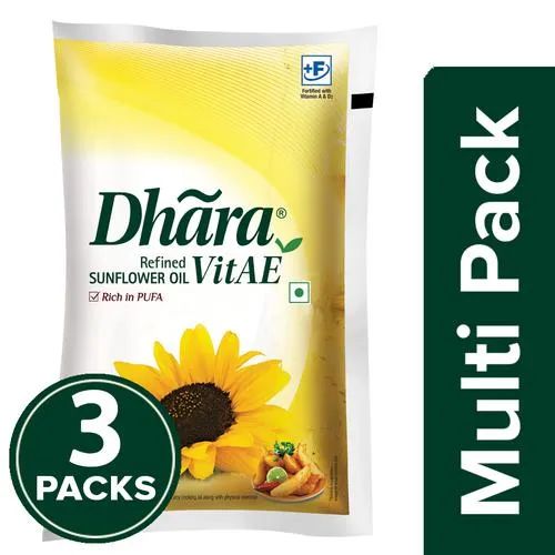 Dhara Refined - Sunflower Oil, 3x1 L Multipack_0