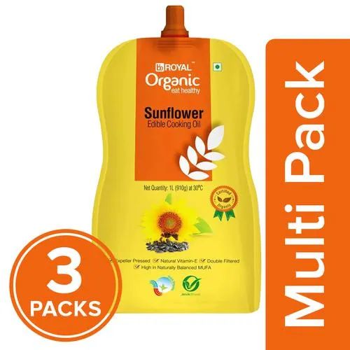 BB Royal Organic Cold Pressed Sunflower Cooking Oil - Cooks Indian Dishes, 3x1L Multipack_0