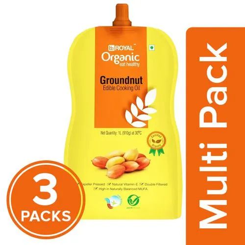 BB Royal Organic Cold Pressed Groundnut Cooking Oil - Cooks Indian Dishes, 3x1L Multipack_0