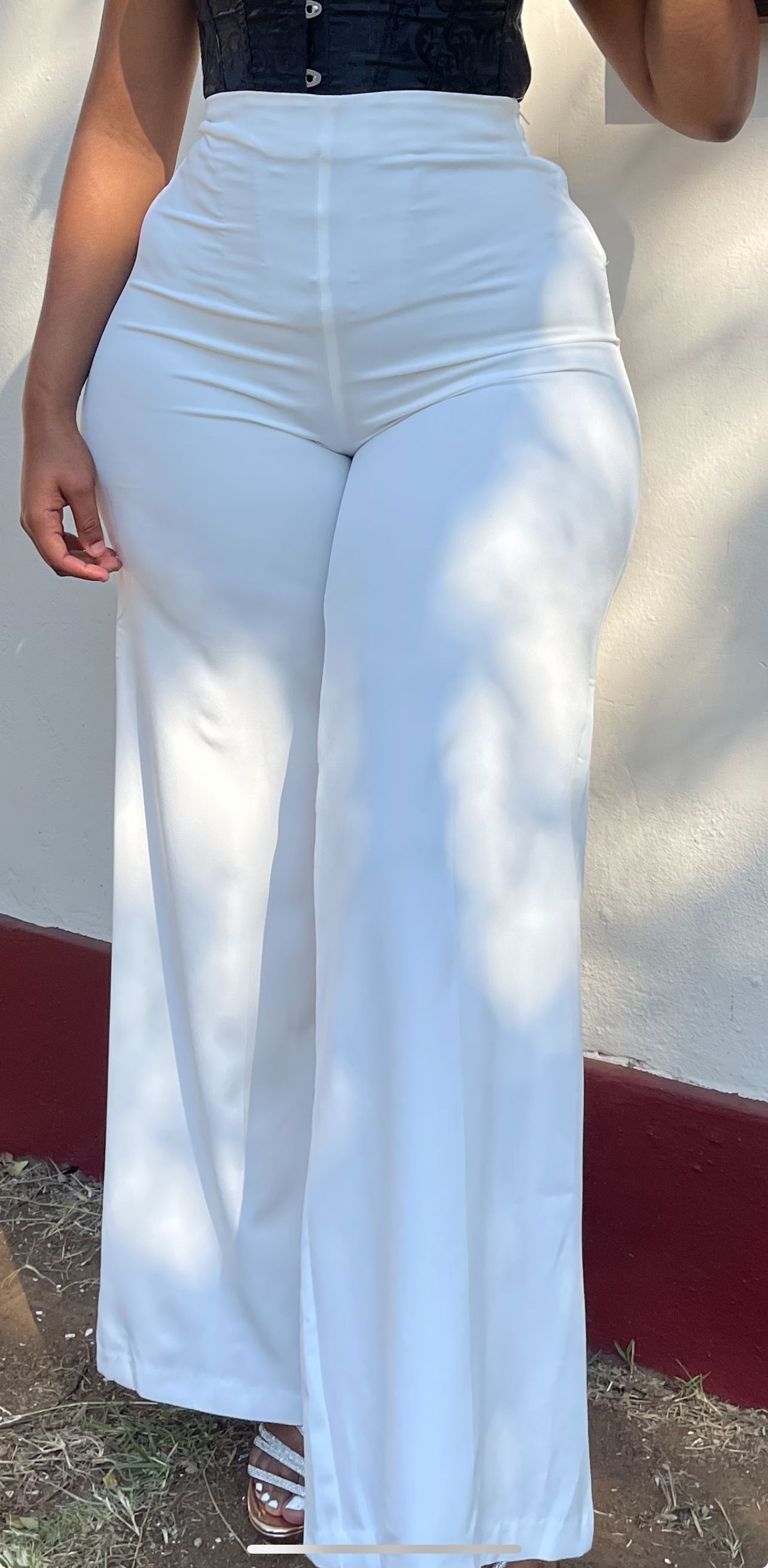 White wideleg highwaisted formal pants_0