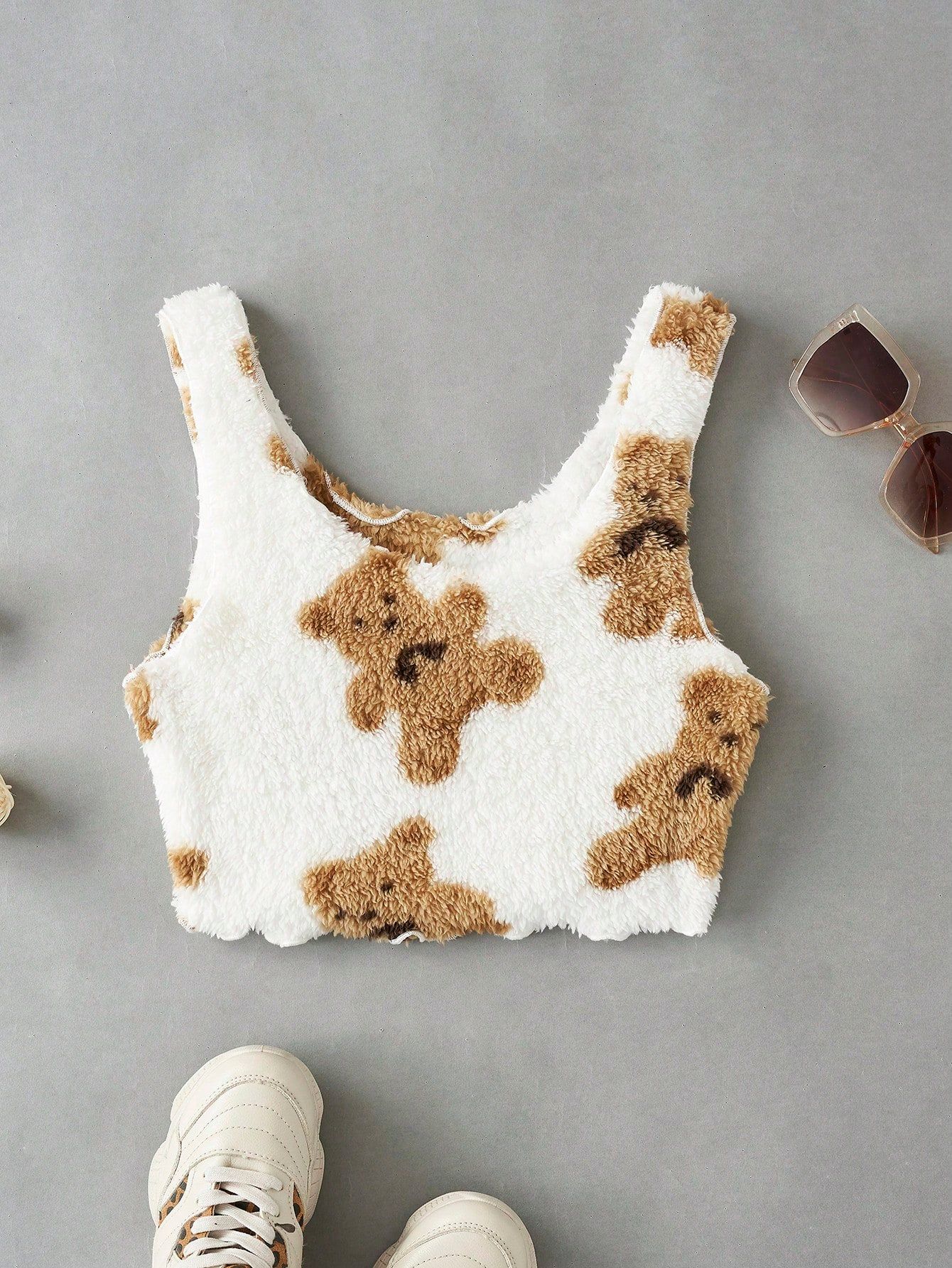 EZwear Bear Print Crop Tank Top_0