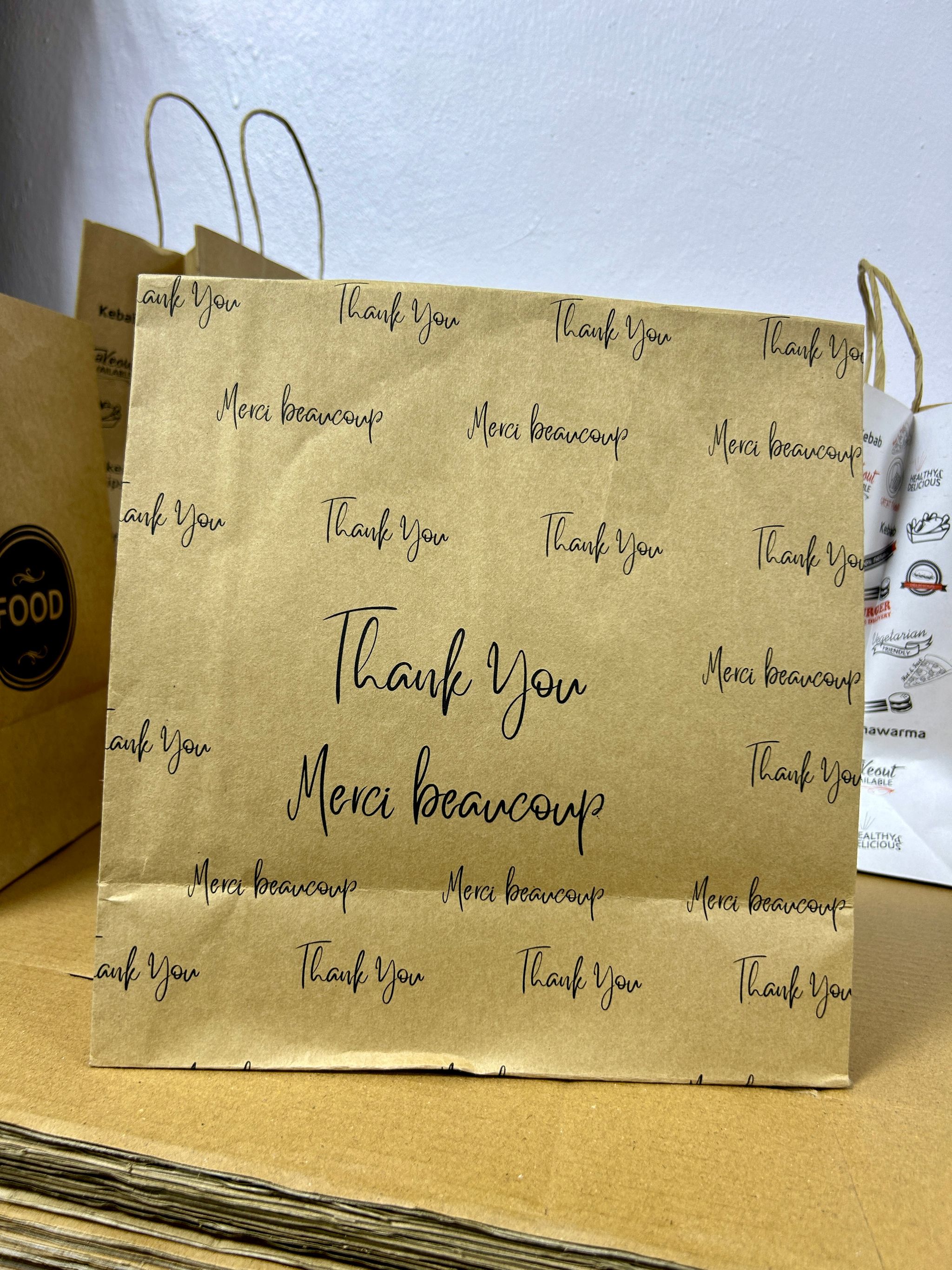 “THANK YOU” KRAFT DELIVERY TAKEOUT BAGS - 12” x 10” x 5” _8