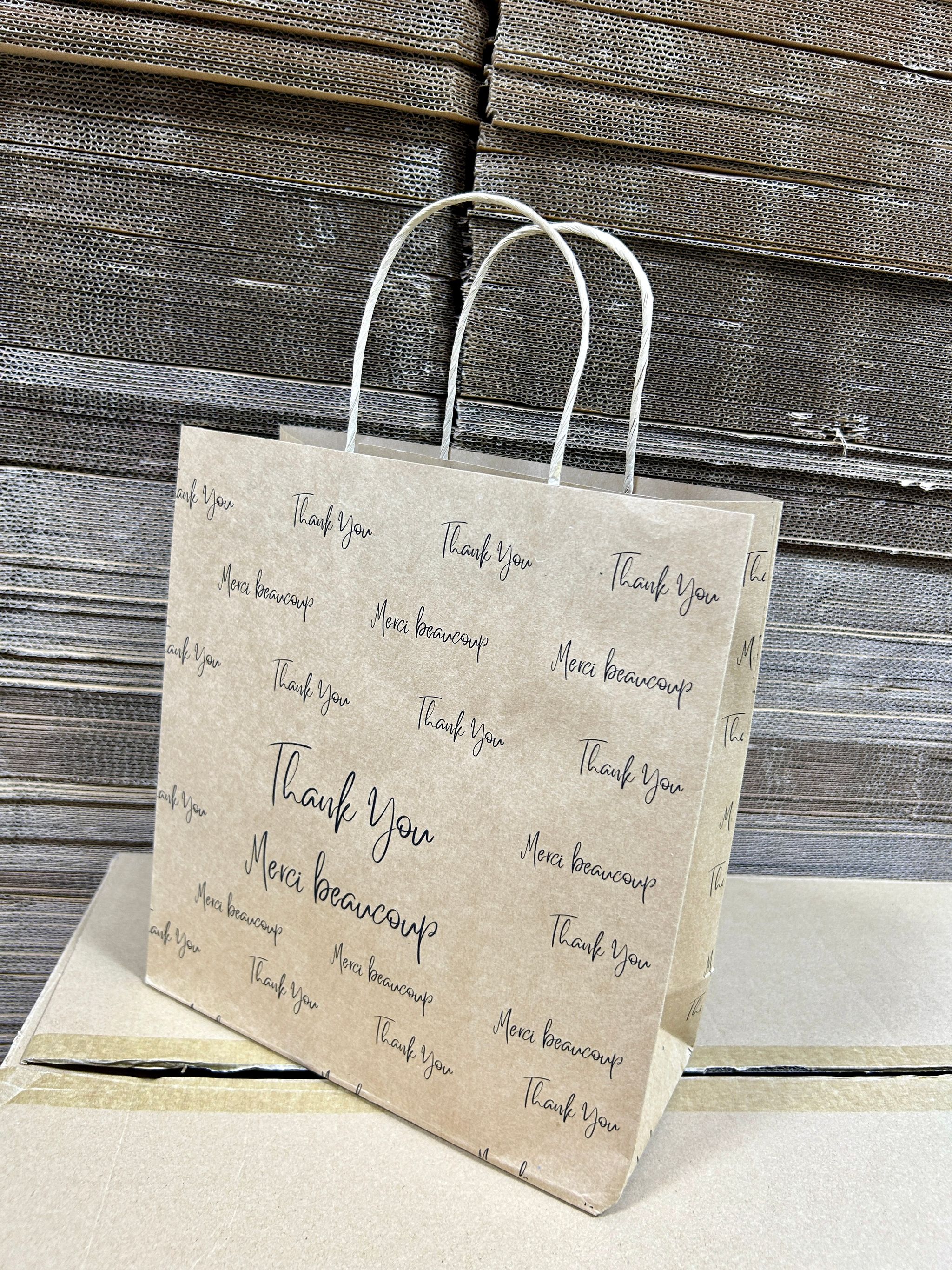 “THANK YOU” KRAFT DELIVERY CARRIER BAGS - 12” x 10” x 5”  ( WITH HANDLES ) _2