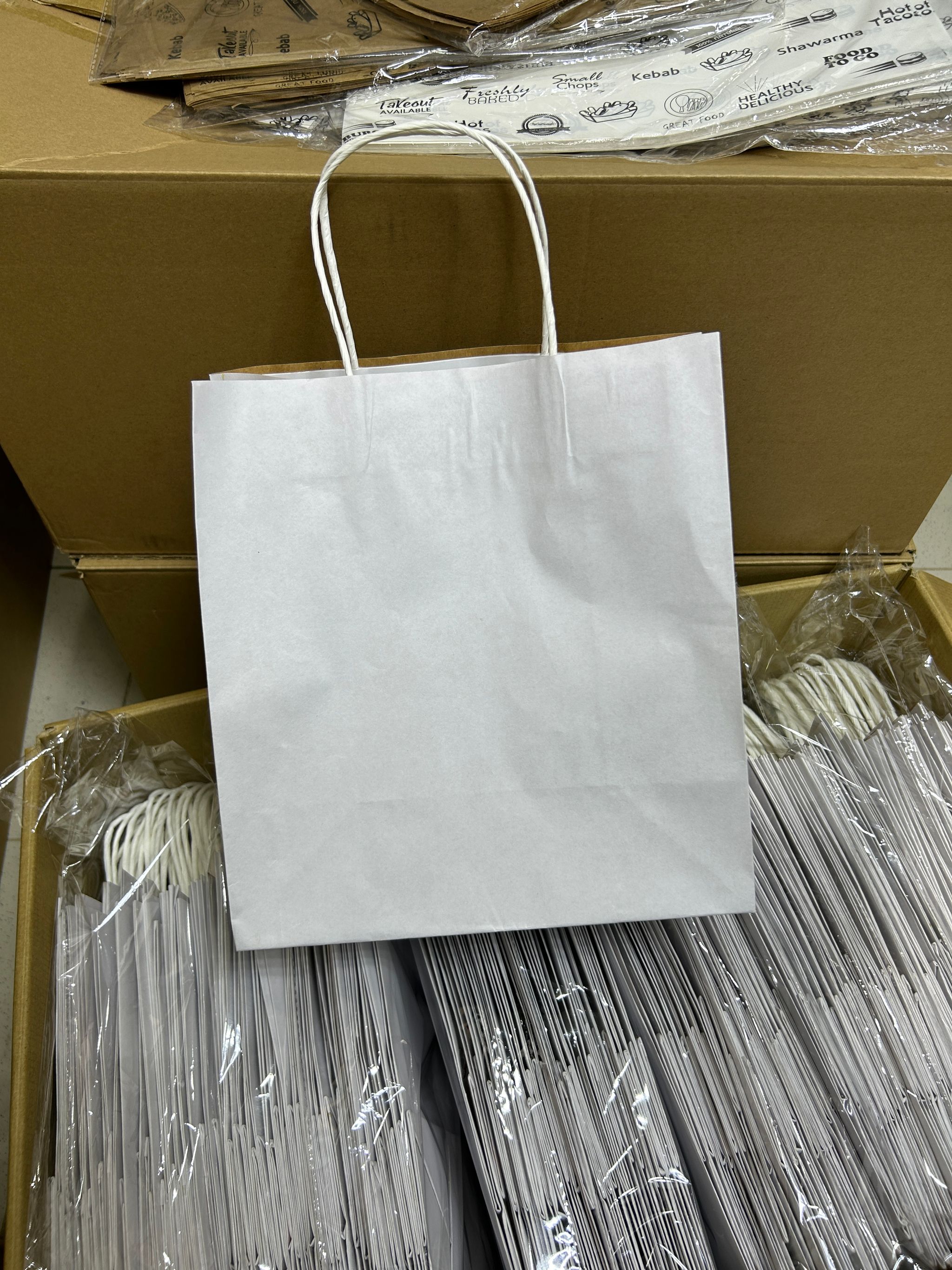 PLAIN WHITE DELIVERY CARRIER BAGS - 11” x 10” x 6” (WITH HANDLES)_5