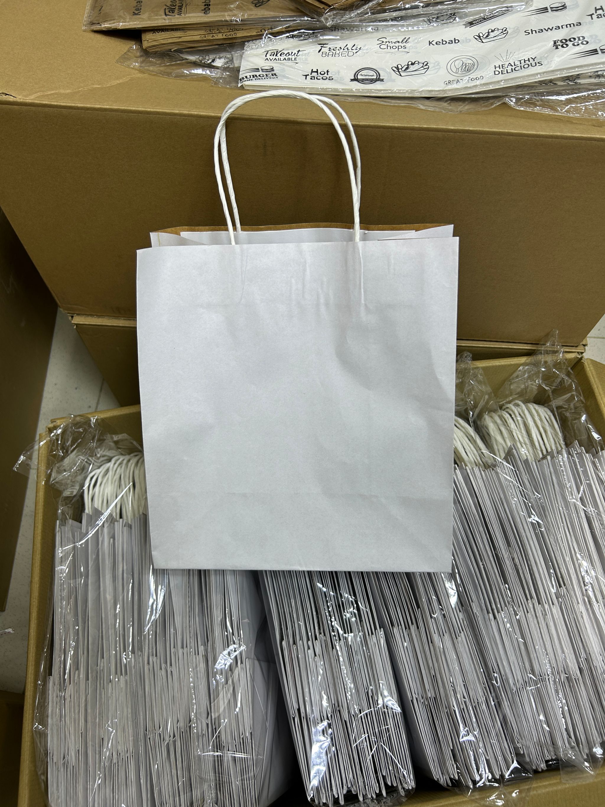 PLAIN WHITE DELIVERY CARRIER BAGS - 11” x 10” x 6” (WITH HANDLES)_6