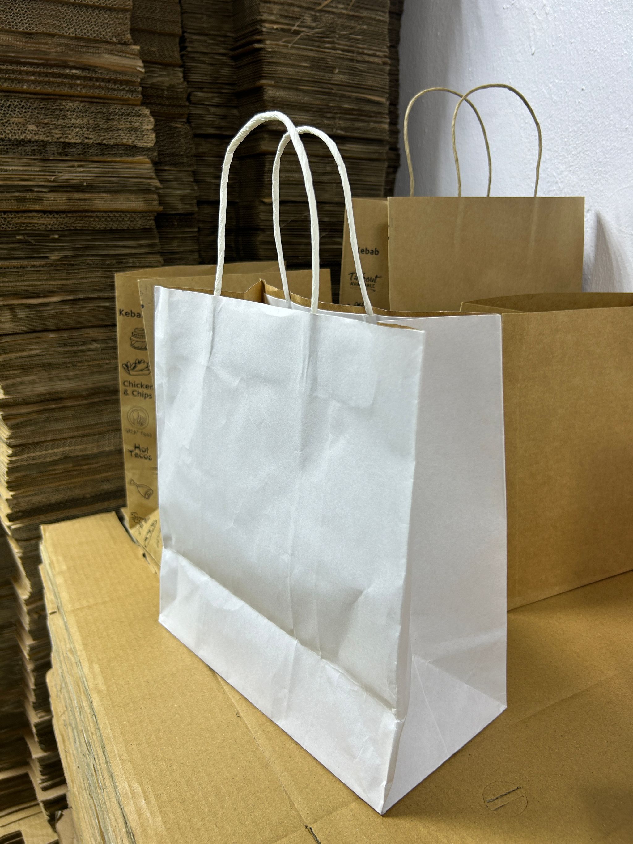 PLAIN WHITE DELIVERY CARRIER BAGS - 11” x 10” x 6” (WITH HANDLES)_4