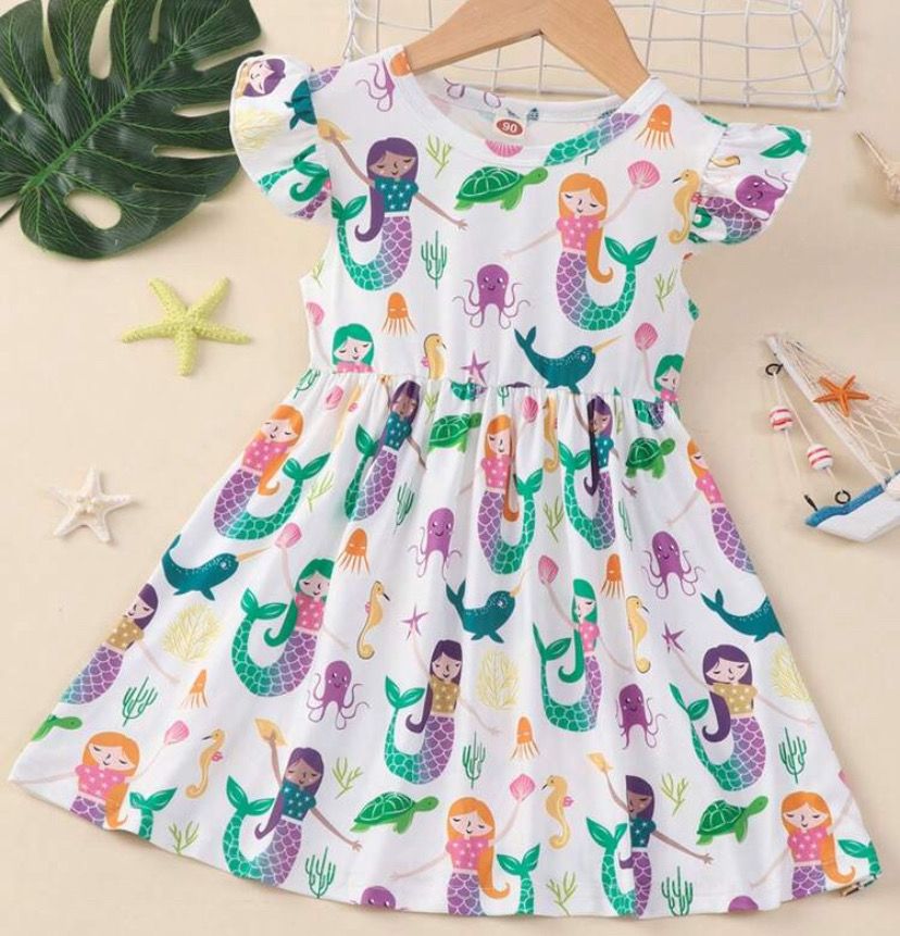 Toddler girl short sleeve graphic print Mermaid Dress _0