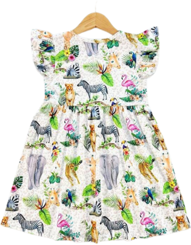 Toddler girl Wildlife Animals short sleeve dress _0