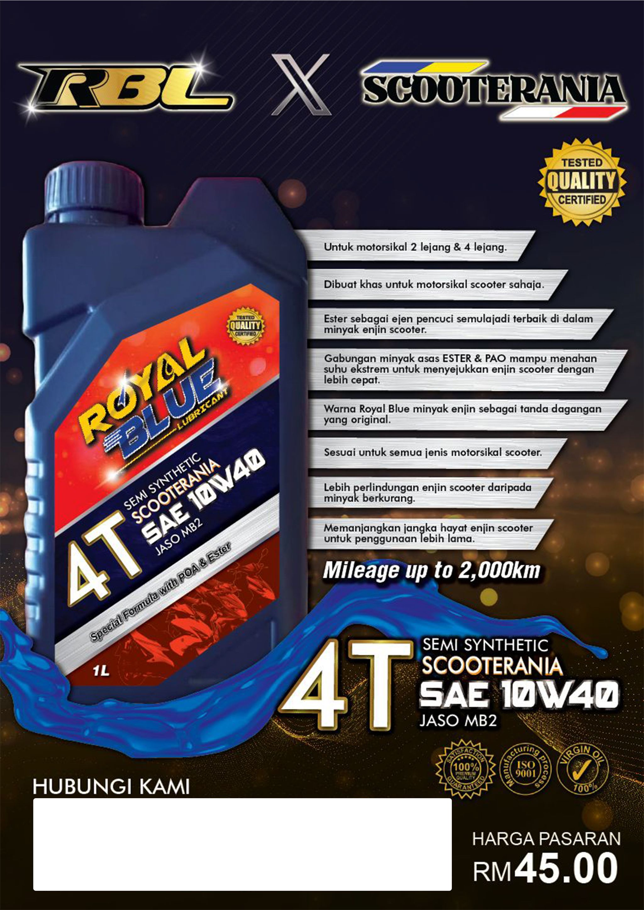 ROYAL BLUE – SCOOTERANIA - 4T SAE 10W40 API SN/JASO MB_0