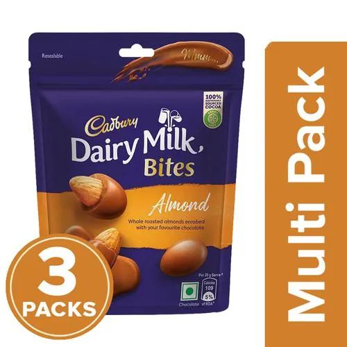 Cadbury Dairy Milk Bites - Almond, Roasted & Chocolate Coated, 3 x 40 g Multipack_0