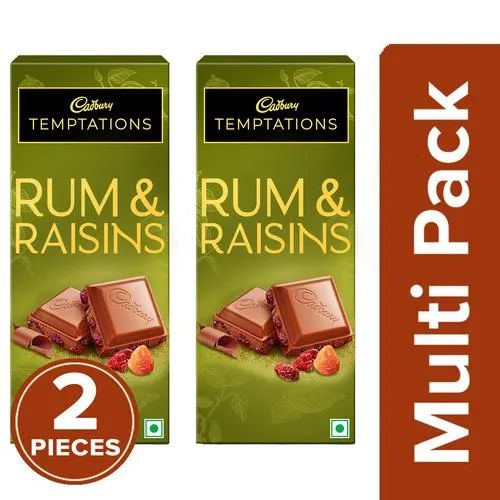 Cadbury Temptations Rum & Raisins Premium Chocolate Bar, 2 x 72 g Multipack_0