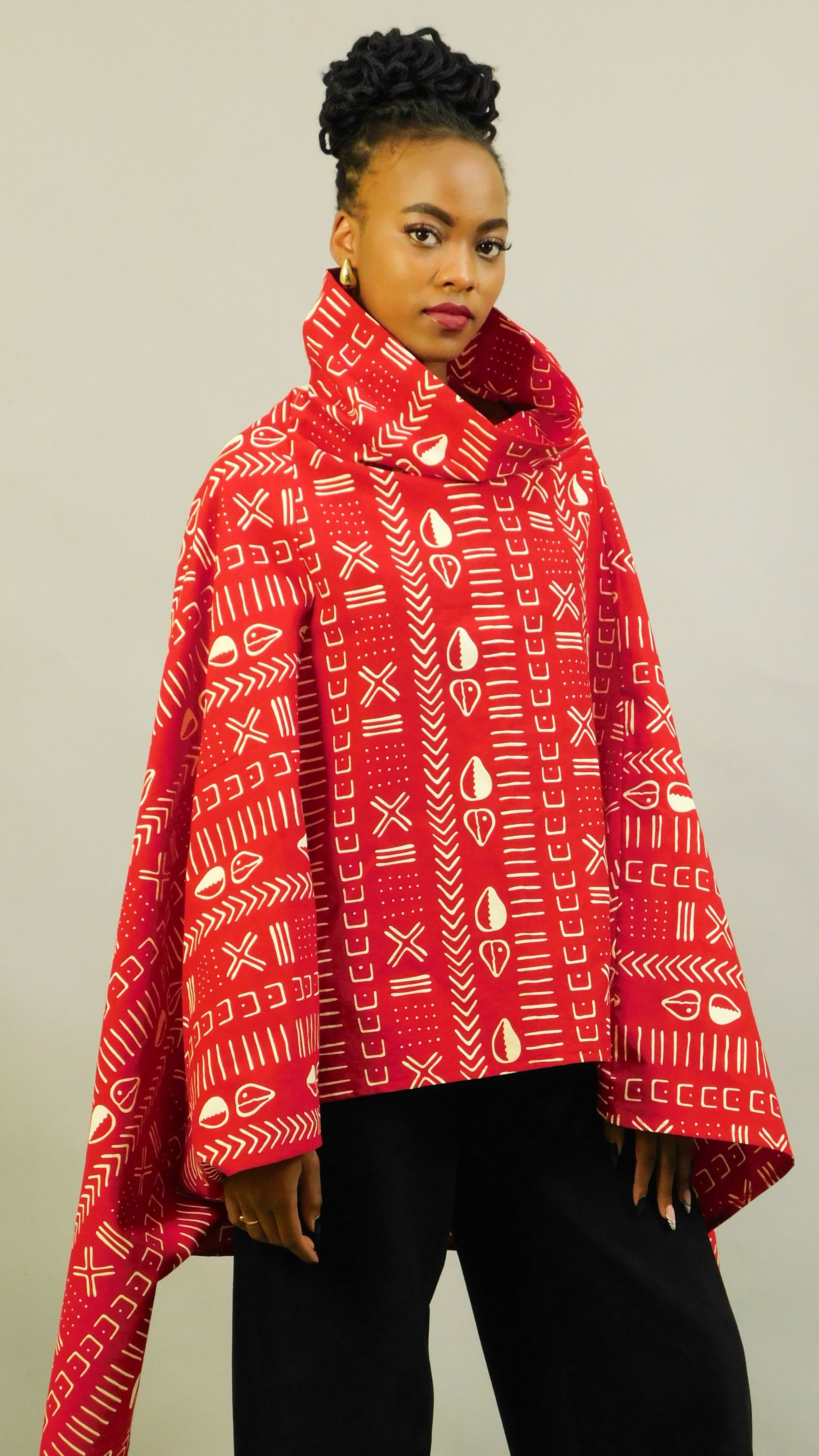 B-chic ankara cape - Red / Cream_0