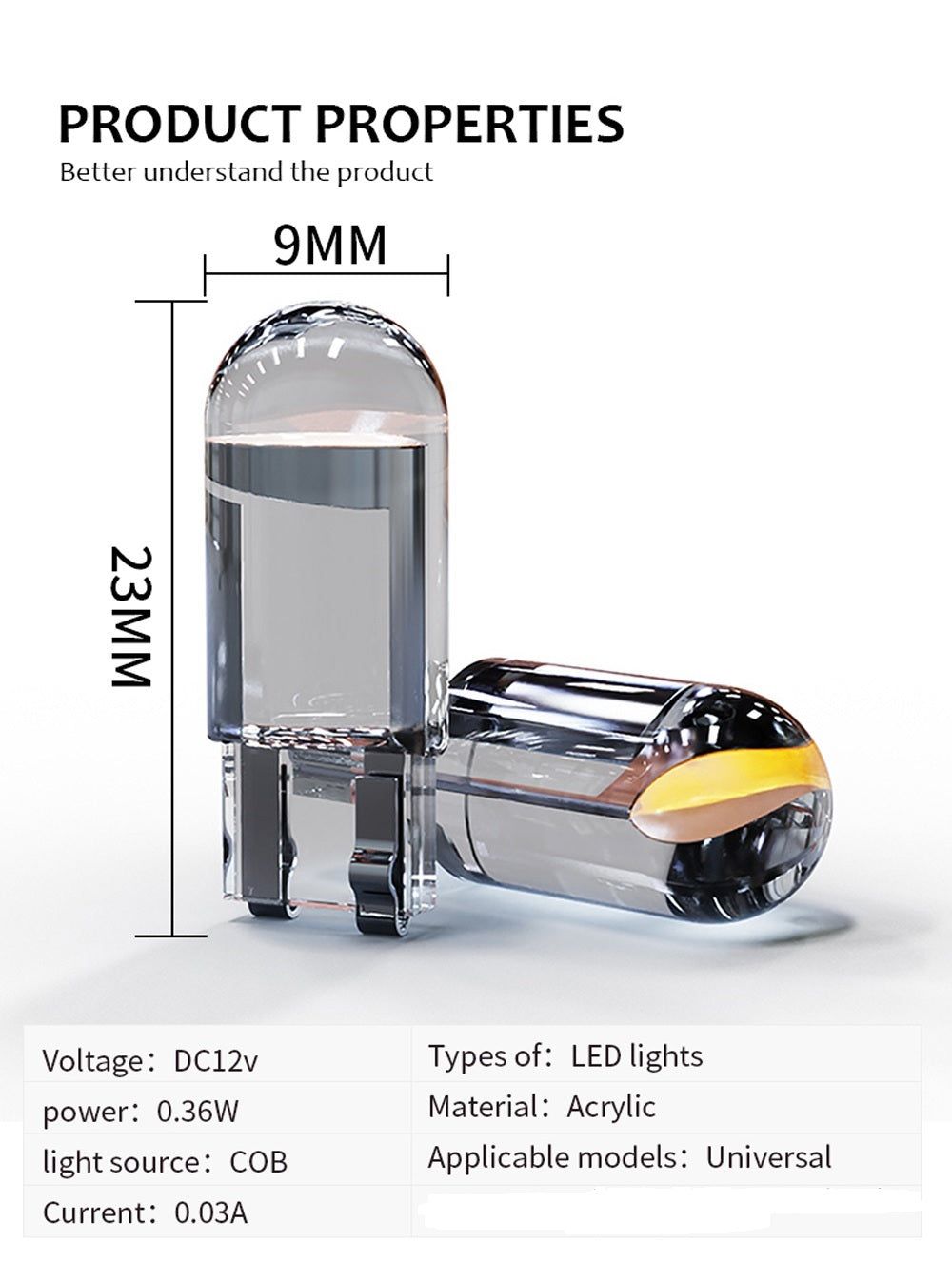 W5W/T10 Car LED Light COB Glass Bulb_2