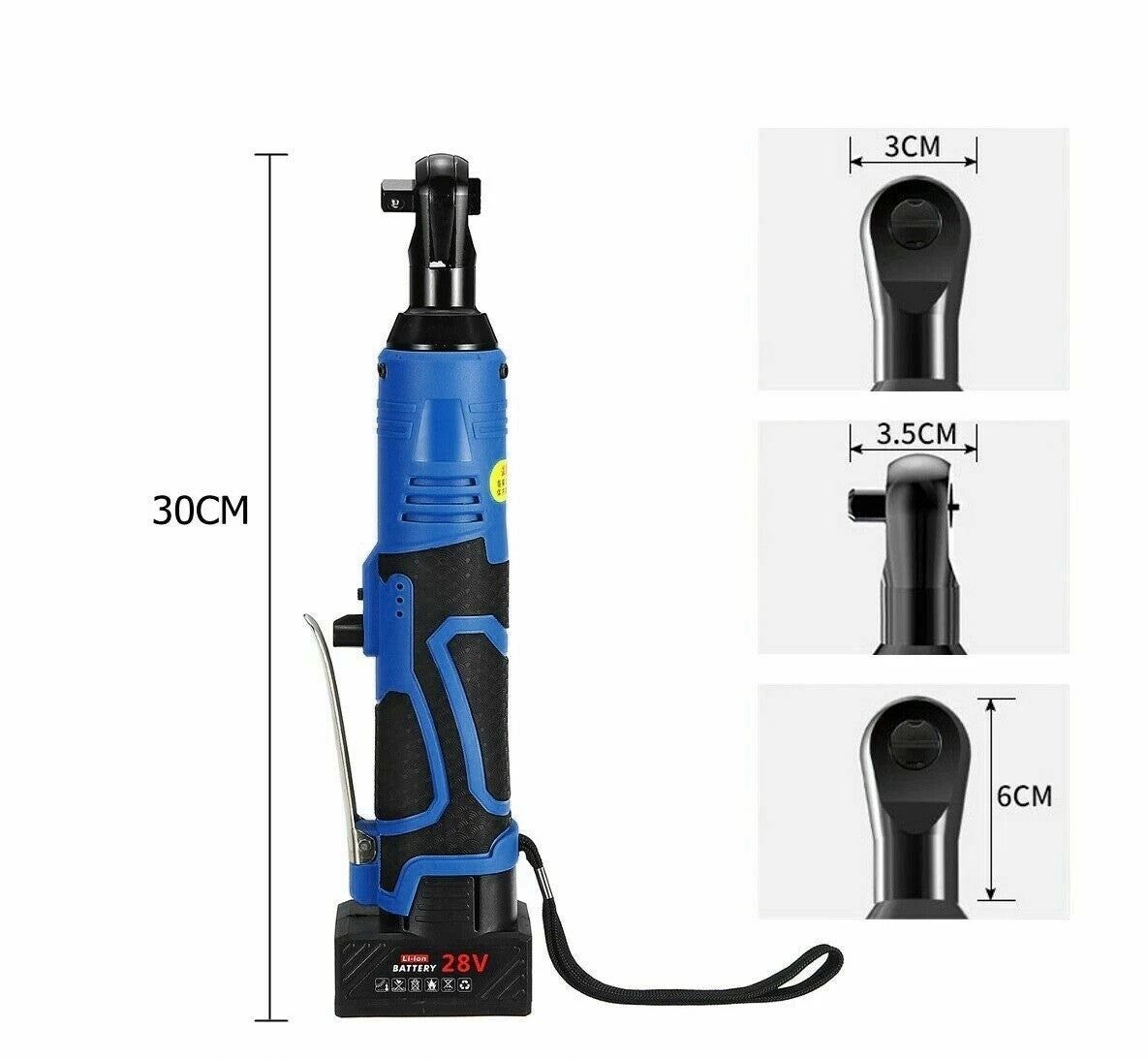 28v 90N.m 3/8” Cordless Electric Ratchet Wrench Right Angle Tool_3