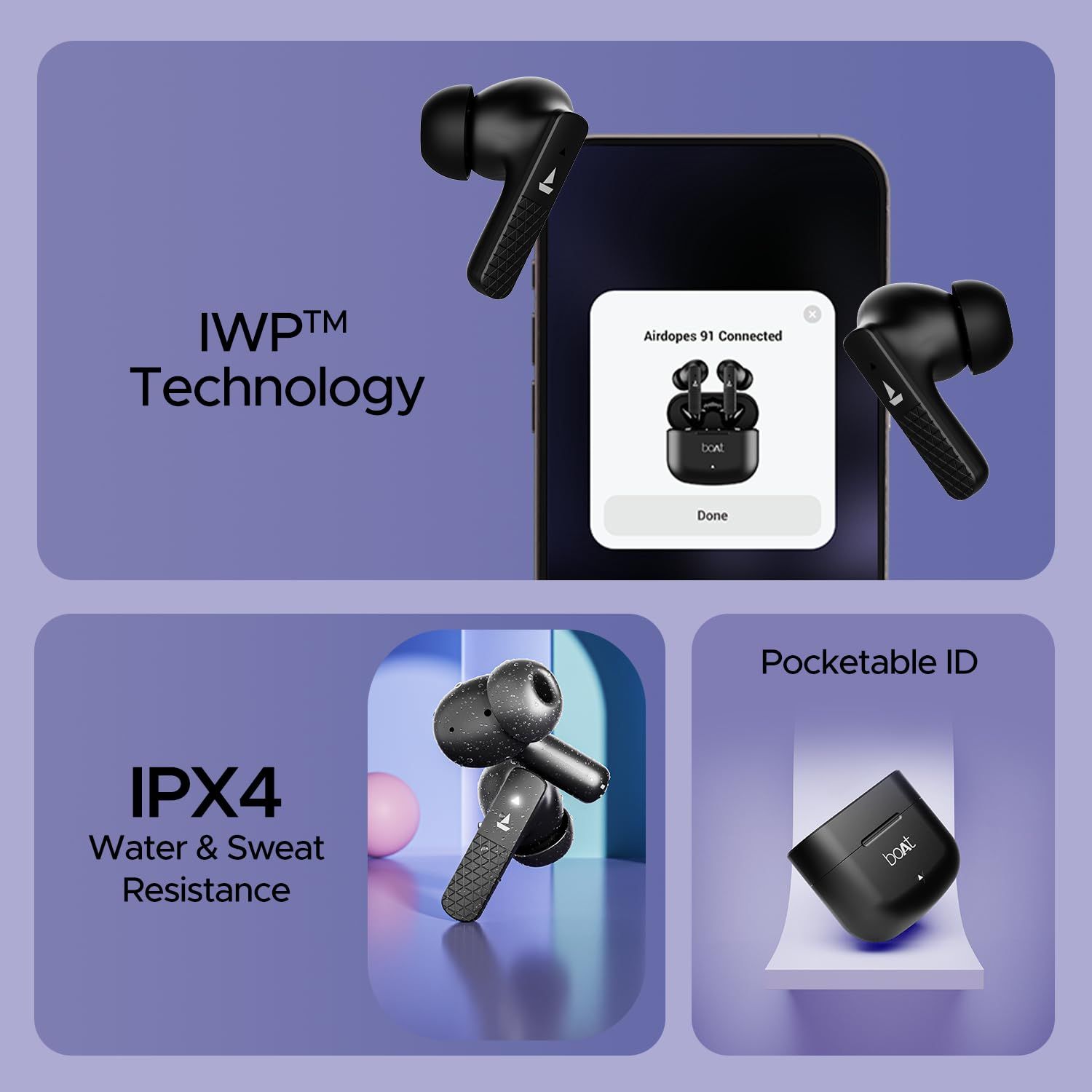 BoAt Airdopes 91 in Ear TWS Earbuds with 45 hrs Playtime, Beast Mode with 50 ms Low Latency, Dual Mics with ENx, ASAP Charge, IWP Tech, IPX4 & Bluetooth v5.3(Active Black)_3