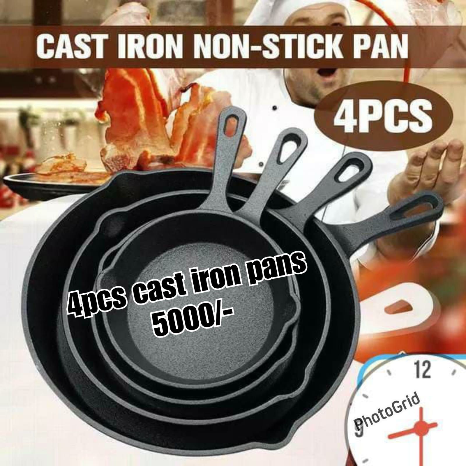 4pcs Cast Iron Skillet Non Stick Pans_0