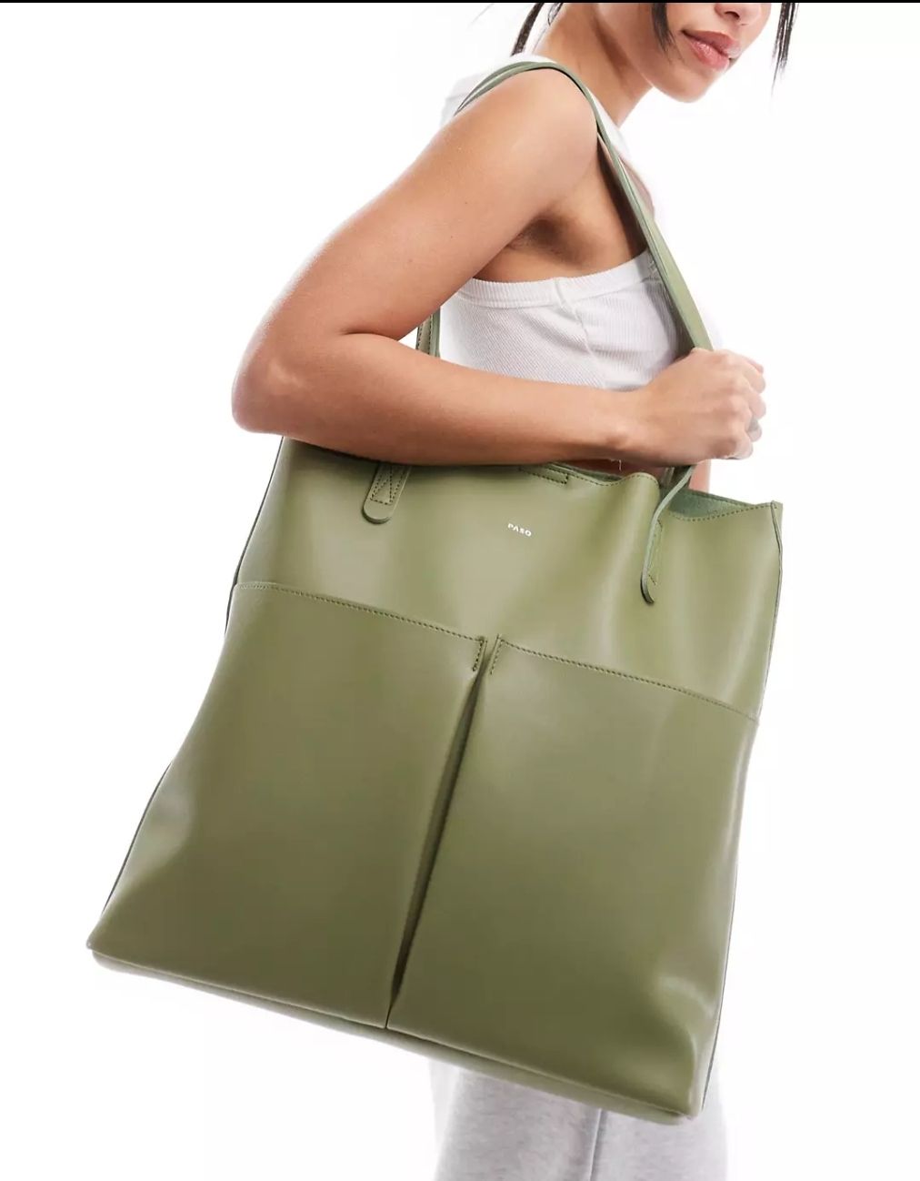 PASQ Two pocket bag with removable pouch in olive green_0