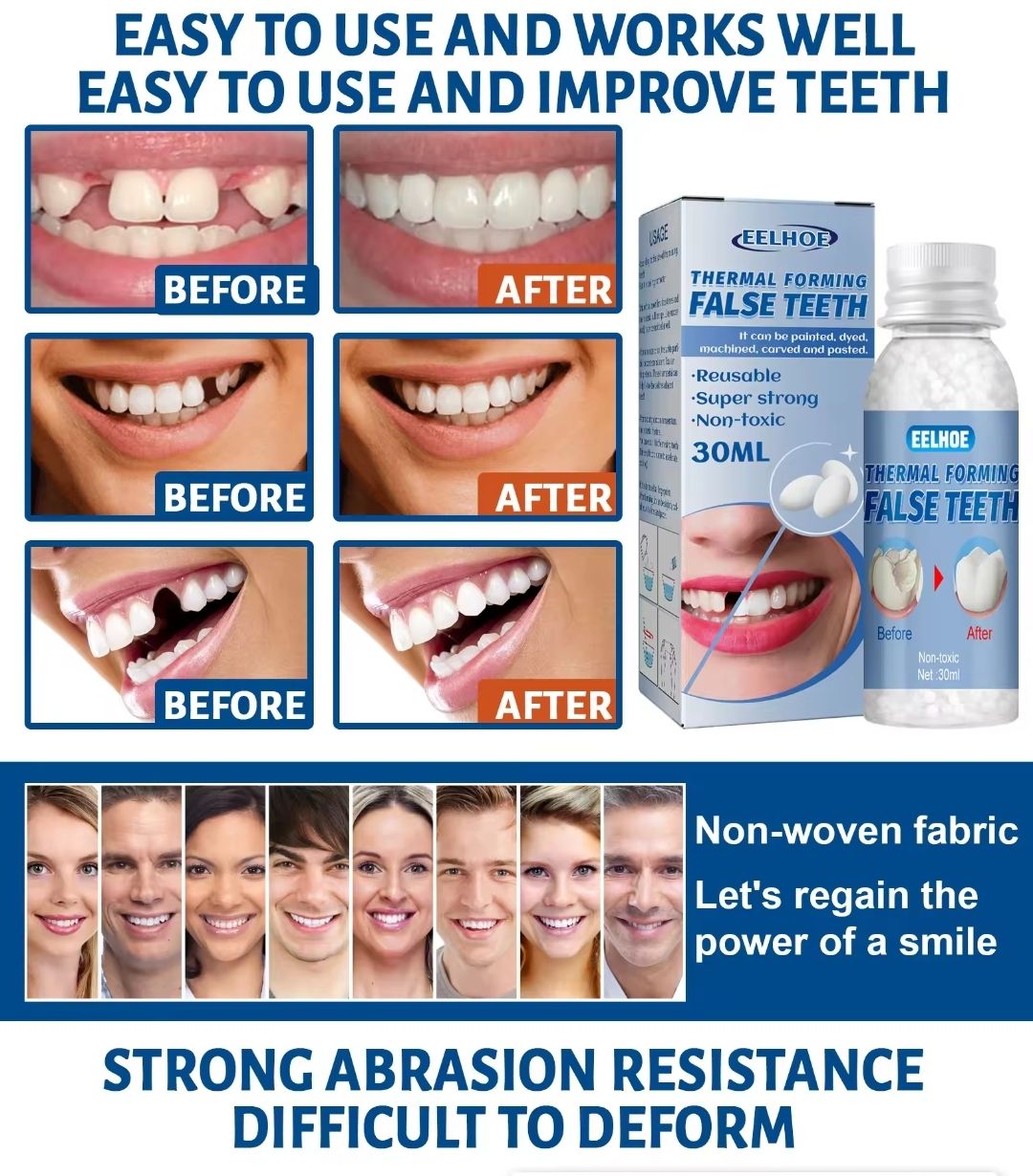 EELHOE Strong Reusable Temporary Makeup Gap Filling Dental Glue Tooth Repair Thermal Forming Dentures Moldable False Teeth_7