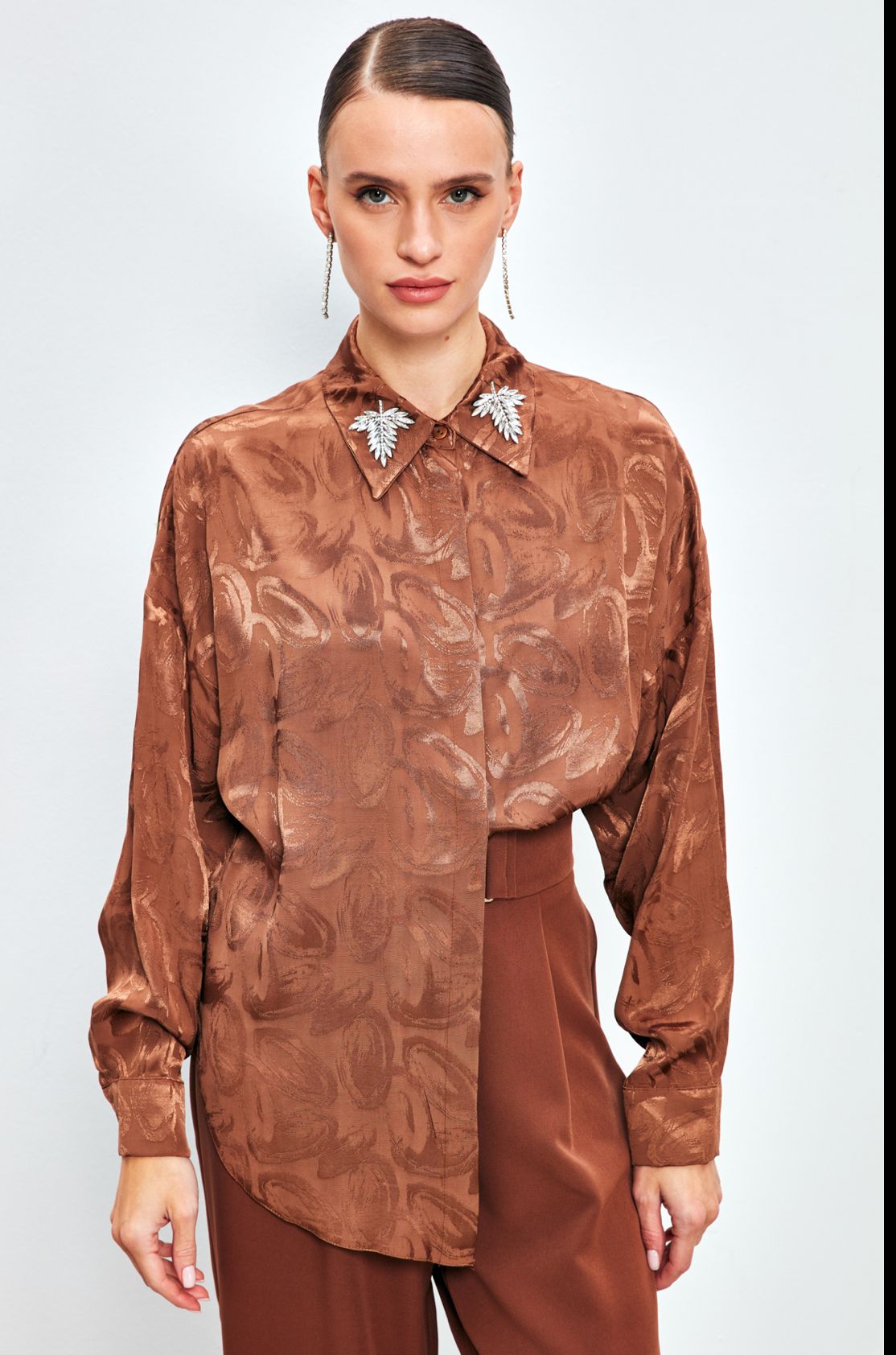 Blouse with collar accessories - brown/blue_1