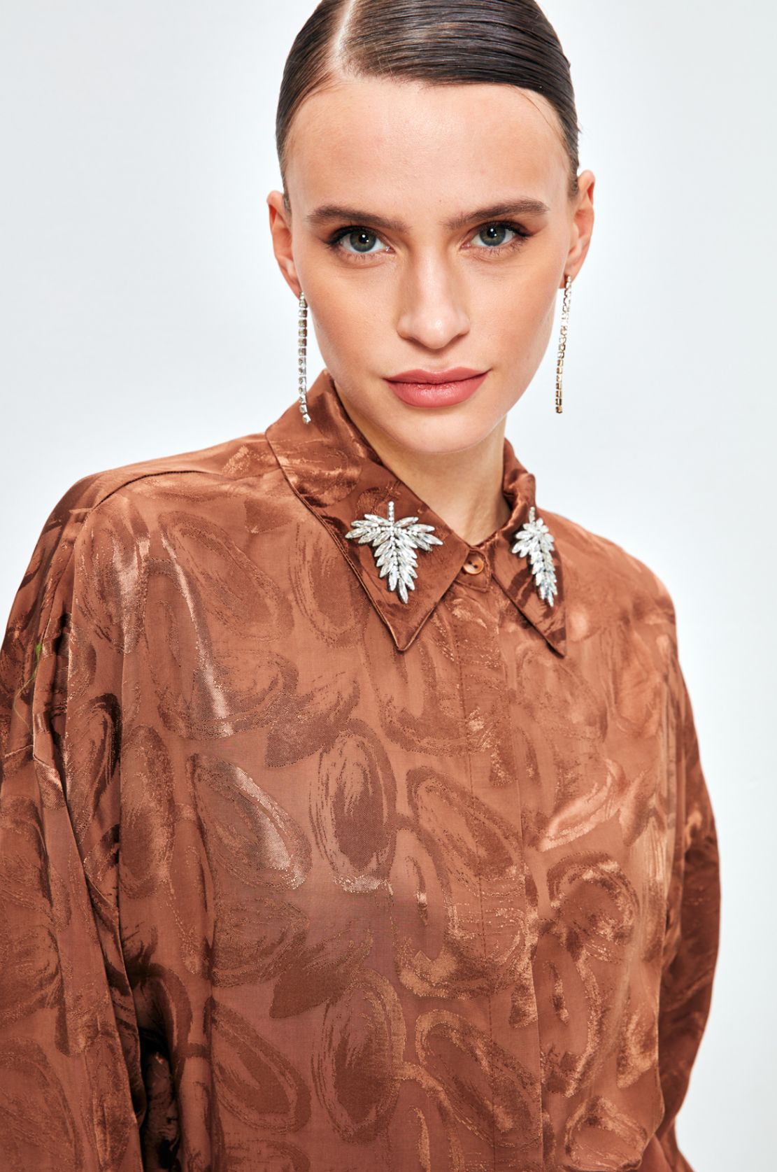 Blouse with collar accessories - brown/blue_0