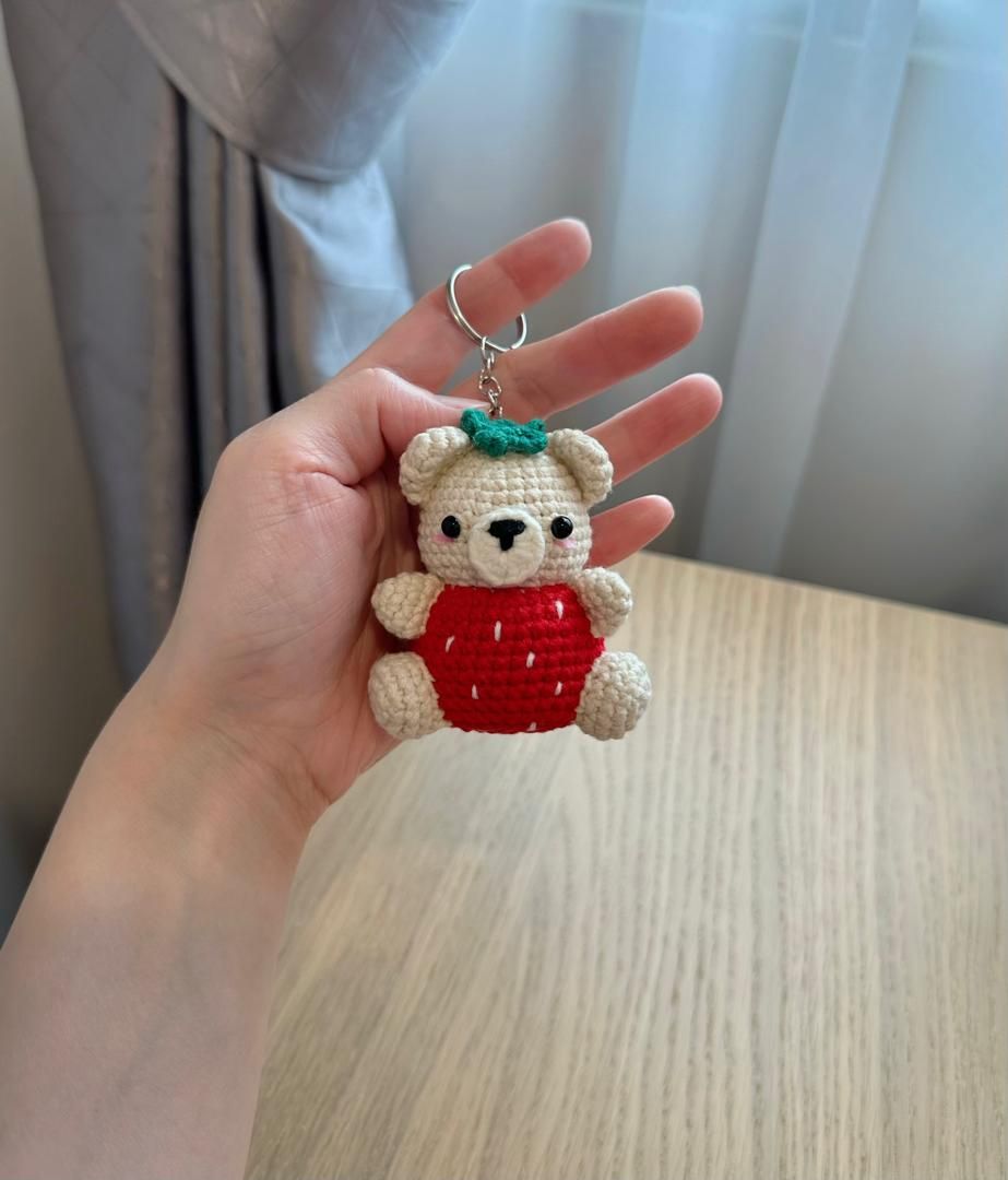 Crochet Strawberry Bear Keychain_0