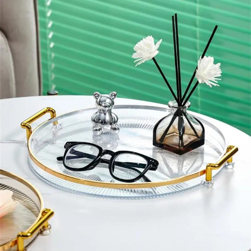 Acrylic Round Vanity Tray with Gold Handles_0