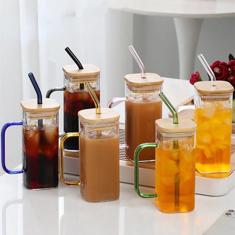 Transparent Borosilicate Drinking Glass Cup/Tumbler with bamboo lid _8