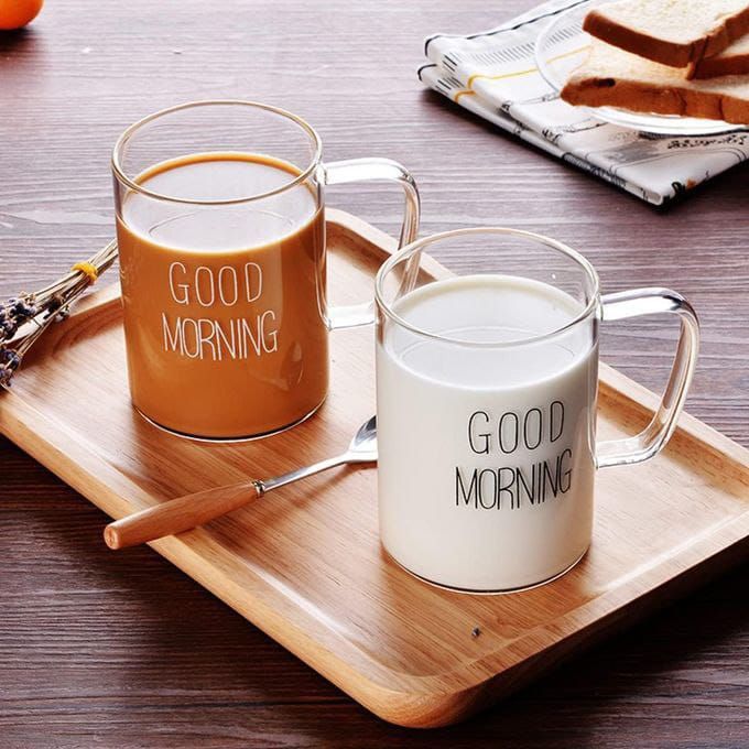 Good Morning Printed Glass Mug with Handle _0