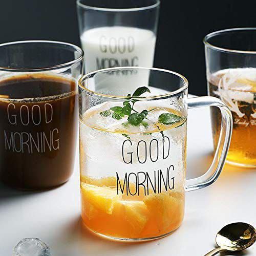 Good Morning Printed Glass Mug with Handle _1