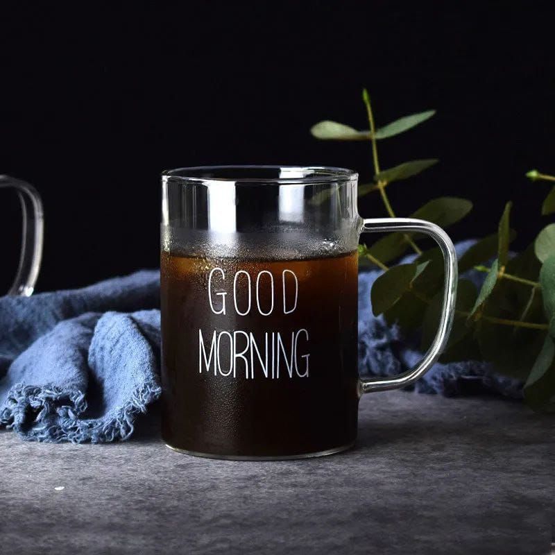 Good Morning Printed Glass Mug with Handle _2