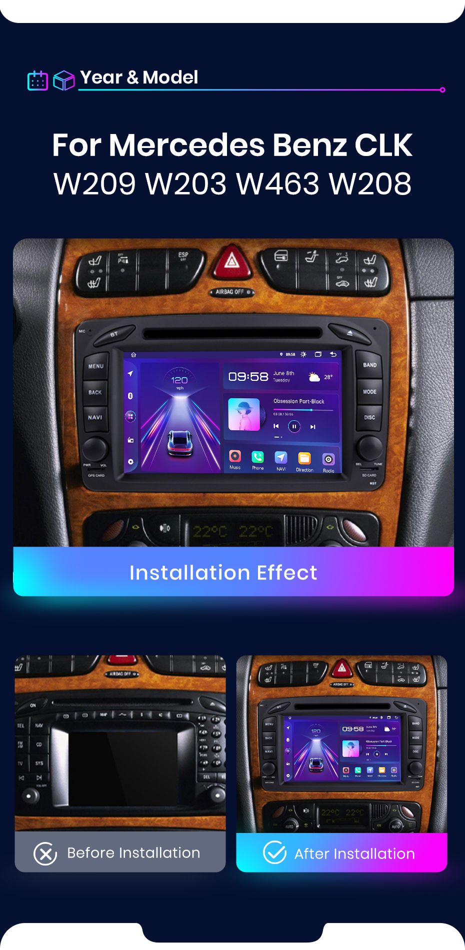 Rádio 7" android 6/128GB Mercedes W203 W209 SLK W639 CARPLAY 8CORE 4G_9