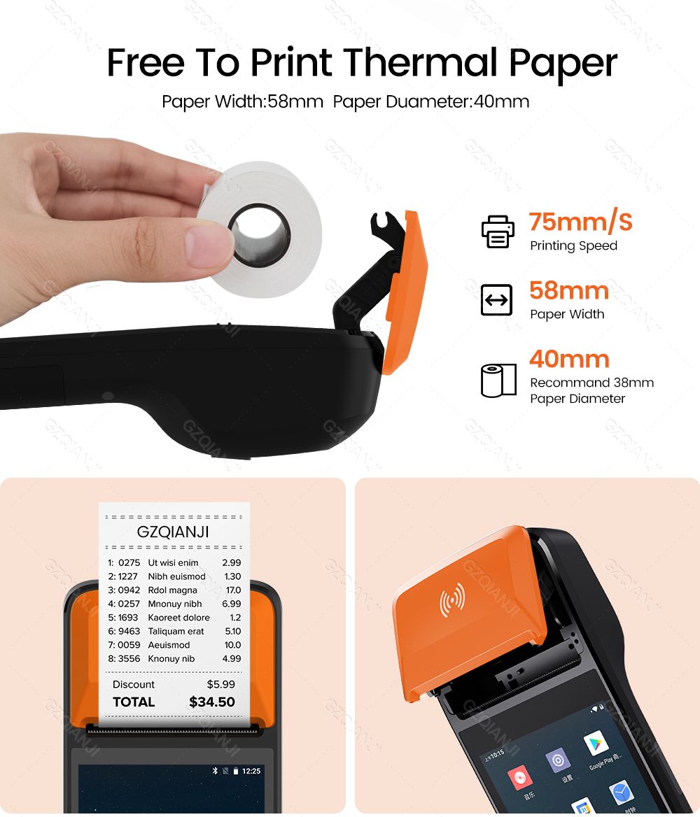 Impressora portátil recibos POS Android terminal PDA com NFC 3G_7