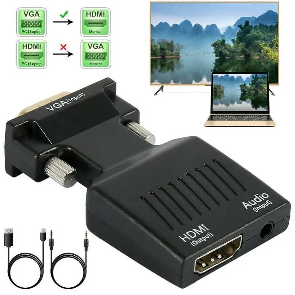 Portable VGA to HDMI Adapter 1080P Male to Female Converter with Audio Input Data VGA to HDMI_0