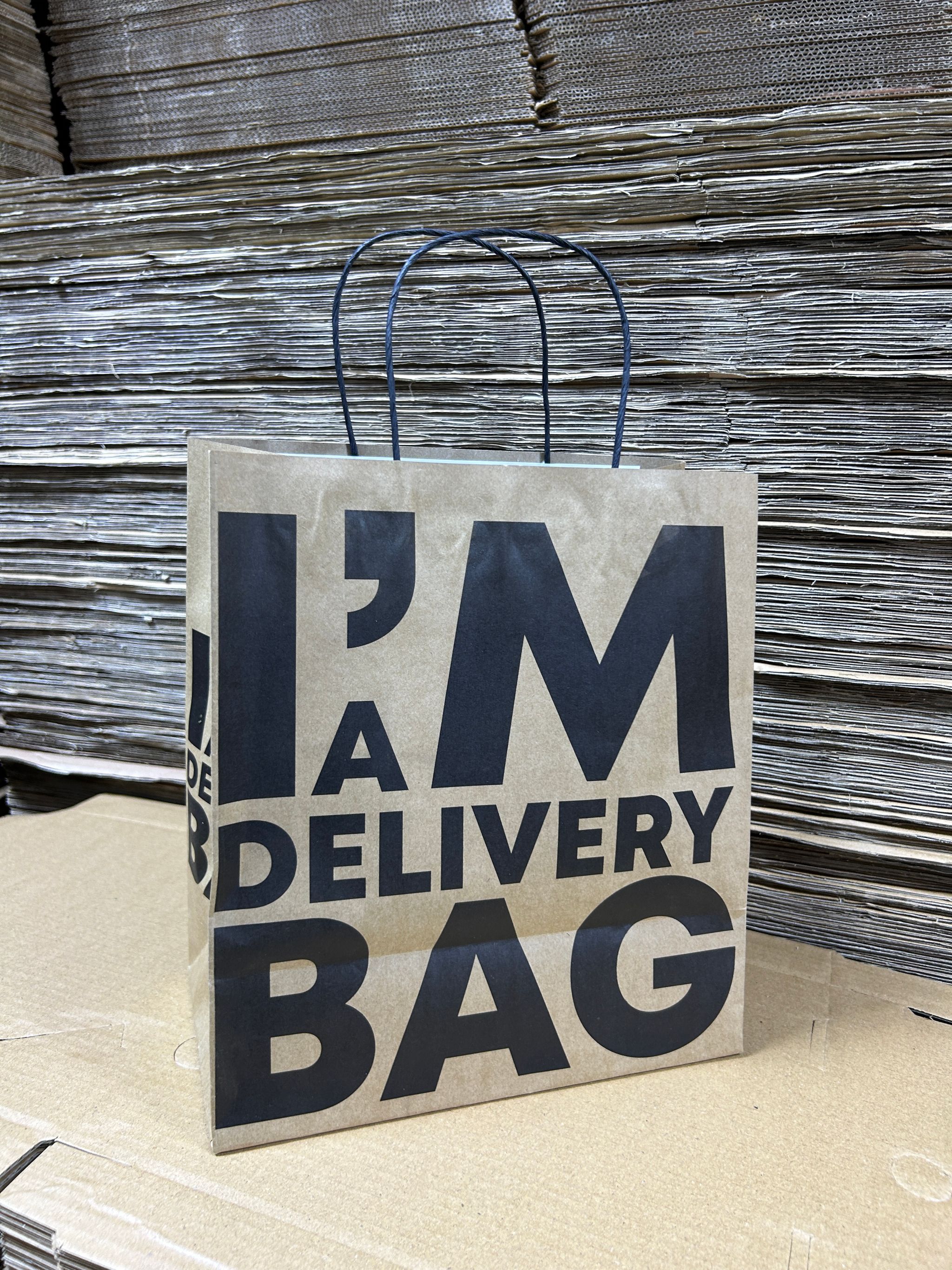 “I’M A DELIVERY BAG” KRAFT CARRIER BAGS - 12” x 10” x 5.5”  ( WITH HANDLES )_4