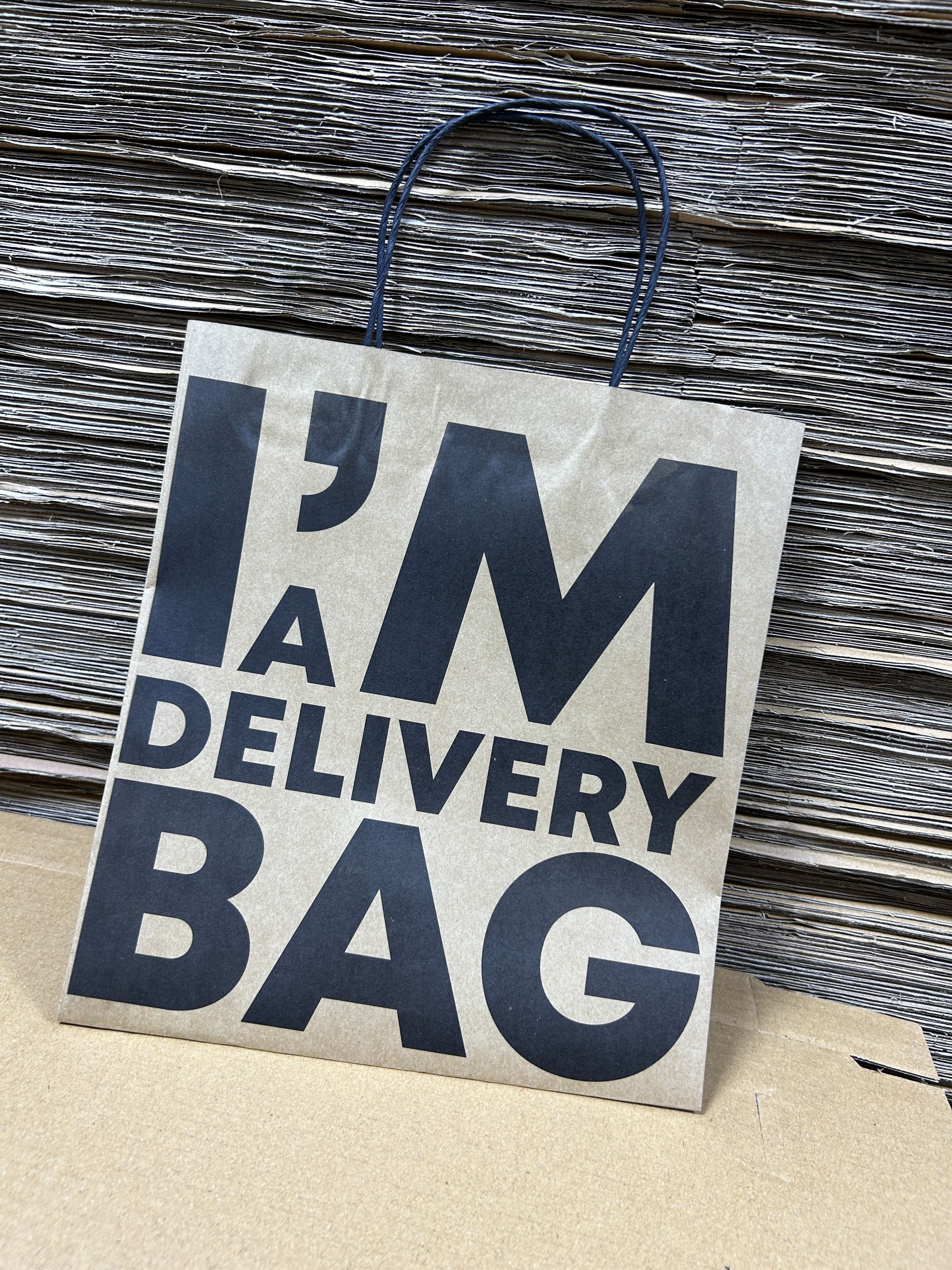 “I’M A DELIVERY BAG” KRAFT CARRIER BAGS - 12” x 10” x 5.5”  ( WITH HANDLES )_3