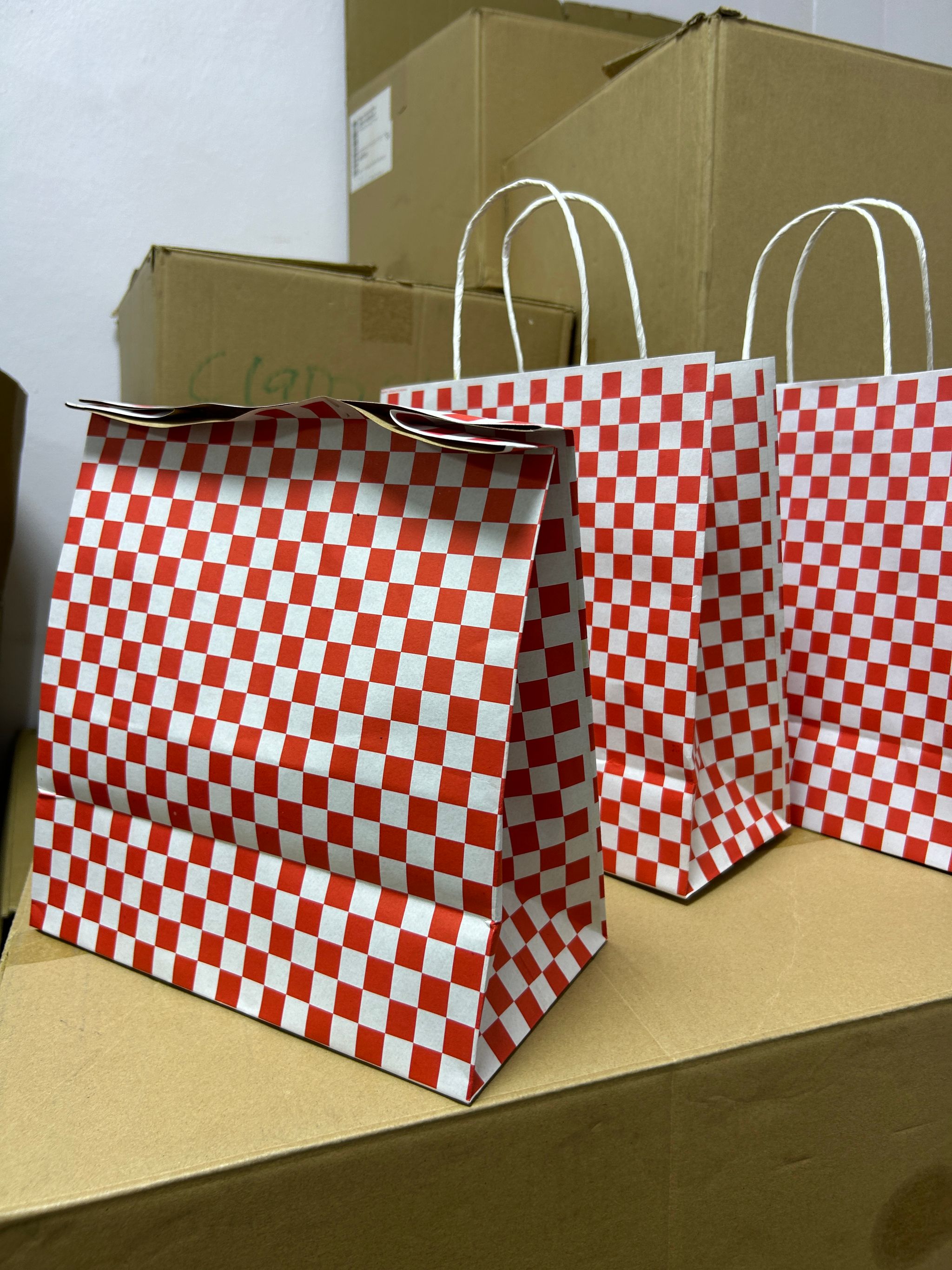 “RED & WHITE CHECKERED ”  DELIVERY TAKEOUT BAGS - 12” x 10” x 5.5”  _1