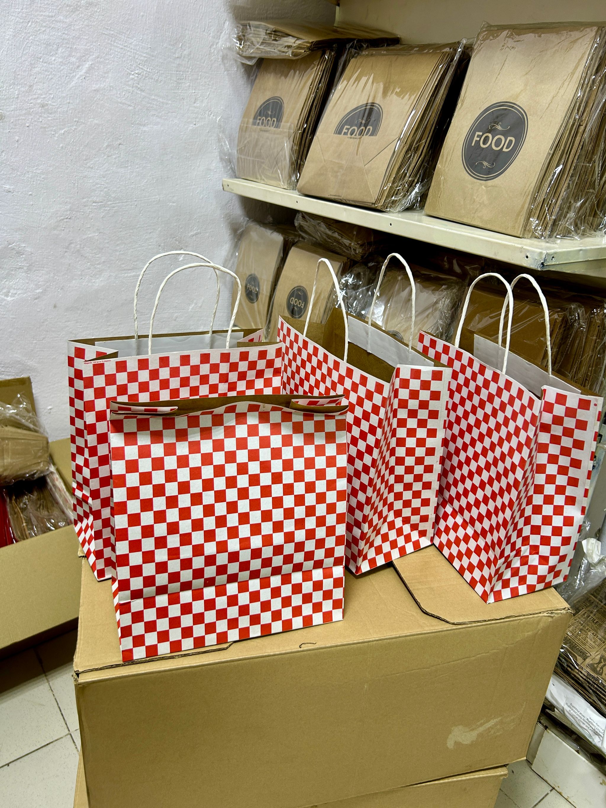 “RED & WHITE CHECKERED ”  DELIVERY TAKEOUT BAGS - 12” x 10” x 5.5”  _2