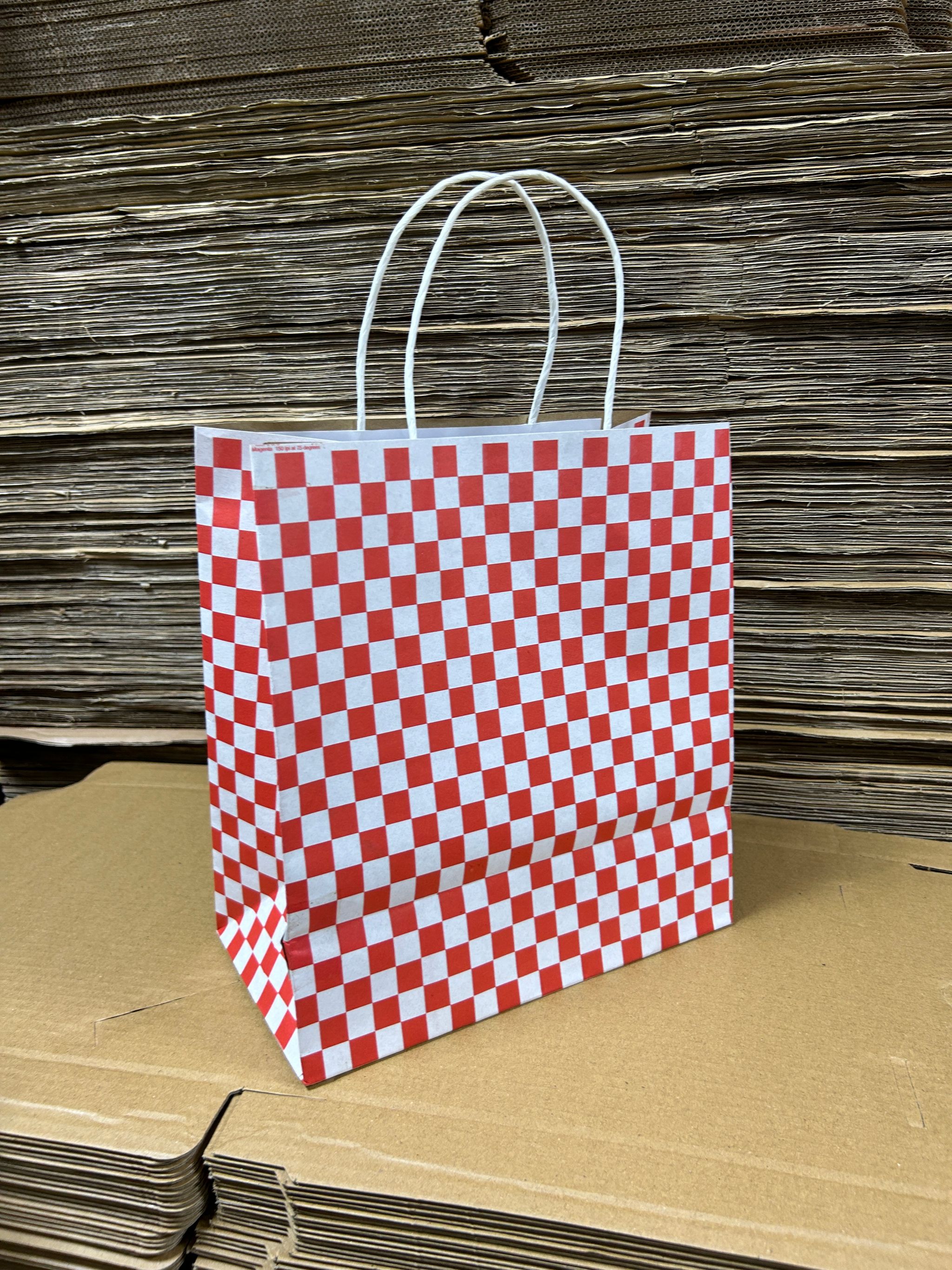 “RED & WHITE CHECKERED ” DELIVERY CARRIER BAGS - 12” x 10” x 5.5”  ( WITH HANDLES )  (Copy)_3